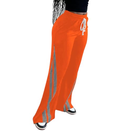 Ulovmi Womens Baggy Track Pants Drawstring Elastic Waist Jogging Sweatpants Wide Leg Casual Long Joggers Pants Orange L