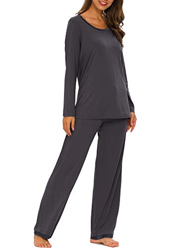 Tiktik Womens Pajama Set Long Sleeve Sleepwear Scoop Neck Pjs Sets S-4Xl, Purplish Grey, Large #TOP3
