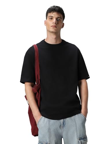 Image of Bewakoof Men's Solid Oversized Fit Half Sleeve Round Neck Cotton T-Shirt