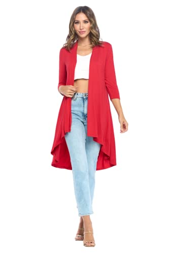 Image of Women's 3 /4 Sleeve Soft Open Front Casual Flowy Long Viscose Made from Bamboo Cardigan