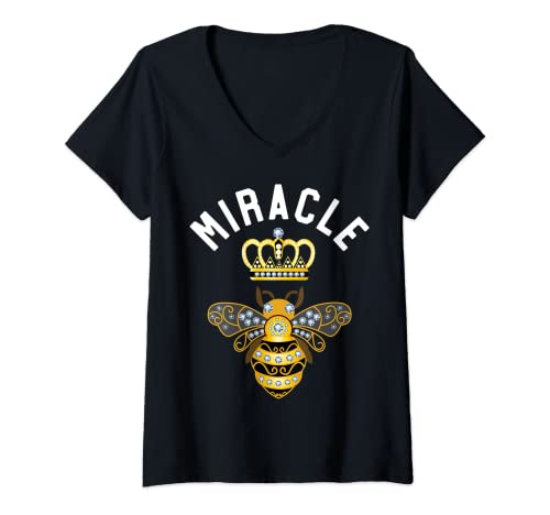 Mujer Miracle Name Miracle Birthday Gifts Queen Crown Bee Miracle Camiseta Cuello V