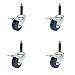 Polyurethane Swivel Expanding Stem Caster Set of 4 w/3" x 1.25" Blue Wheels and 3/4" Stems - Includes 4 with Total Lock Brakes - 1200 lbs Total Capacity - Service Caster Brand