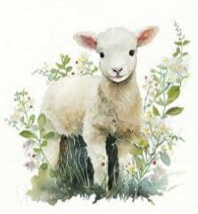 Set of 2 Individual Decoupage Paper Party Napkins LAMB SHEEP EASTER INNOCENCE Watercolor Decor Luncheon Beverage Christmas Series Napkin for a Birthday, Holiday, Wedding, Cocktail Party