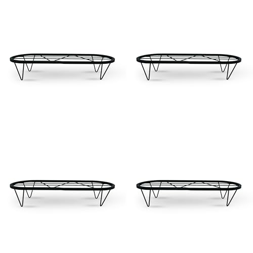 Image of BonKaso Heavy Duty Stadium Plant Stand: 60.9X 22.5 x 12.7 cm, Black - Set of 4, Modern Design for Indoor & Outdoor Use, Sturdy, Anti-Rust Planter Stand for Garden, Balcony, Patio