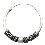 ENTREPLATA Aro de Plata 925 Estilo Bali – Pendiente Criolla Piercing Unisex Hecho a Mano de 18 mm – Diseño Étnico Artesanal en Plata de Ley – Modelo 32