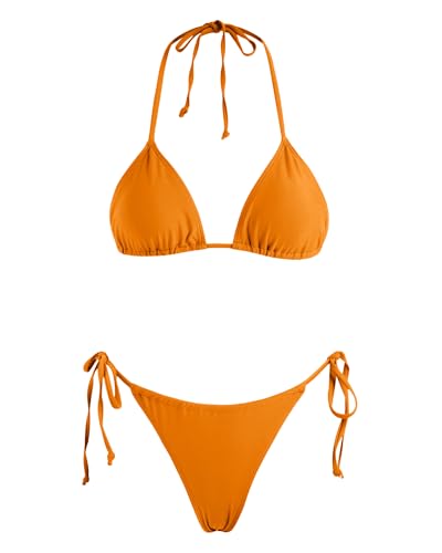 Image of Women's Triangle Bikini Set String Swimsuit Print Tie Smocked Ruched Two Piece Bathing Suit