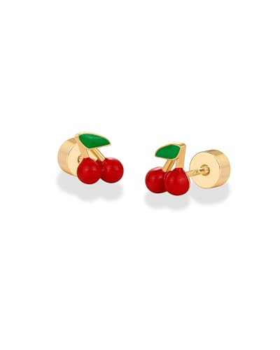 PAVOI 14K Gold Plated Sterling Silver Posts Enamel Flatback Stud Earrings for Women - Colored Chili Pepper Strawberry Peach Cherry Emoji Screwback Earrings - Dainty Helix Cartilage Piercing Jewelry3