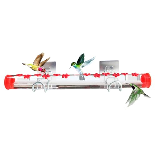 ESiiFuu Window Hummingbird Feeder, 12 Ports, Red, 15.7