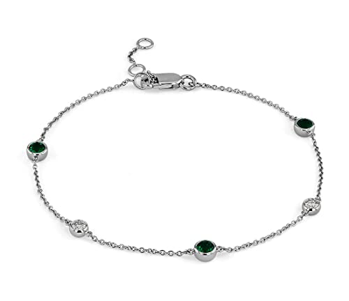 Bracelet chaîne câble argent 925 sterling scintillant avec gemme pour fille