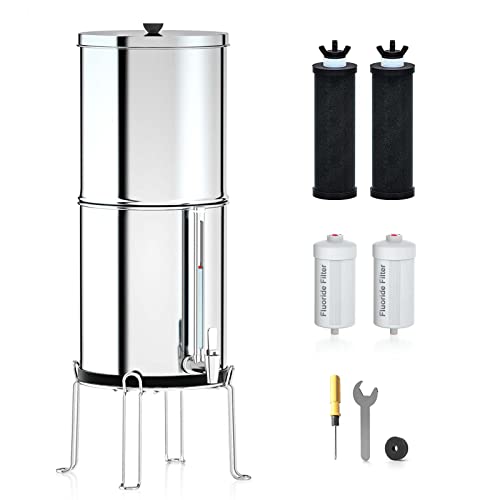 Purewell 8-Stage 0.01μm Ultra-Filtration Water Filter System, 304 Stainless Steel Countertop System with 4 Filters, Metal Water Level Spigot and Stand, Reduce Fluoride and Chlorine, 2.25G, PW-OB-CF Purewell 8-Stage 0.01μm Ultra-Filtration Water Filter System, 304 Stainless Steel Countertop System with 4 Filters, Metal Water Level Spigot and Stand, Reduce Fluoride and Chlorine, 2.25G, PW-OB-CF