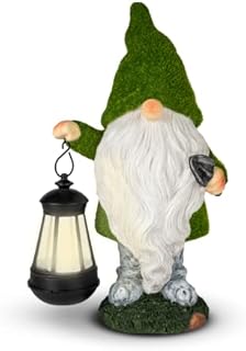 Garden Gnome With Solar Light Hanging Lantern | Outdoor & Indoor Resin Ornament | Waterproof Garden Lights Statue | Patio & Yard Decoration | M&W