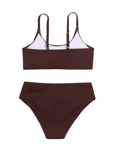 Image of OYOANGLE Girls' Two Piece Swimsuit High Waist Bikini Set Solid Swimwear Bathing Suit