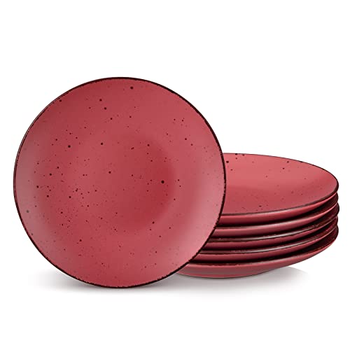 vancasso Serie MODA Set di 6 Piatti, 21 cm Piatti Dessert per Cucina, Piatti da Insalata in Gres, Piatti da Pizza Pasta Spaghetti, Forno a Microonde e Lavabile in Lavastoviglie, Rosso
