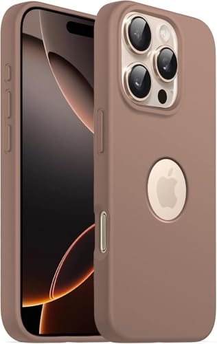 Elzzi Microfiber Logo Cut Cover Compatible for iPhone 16 Pro Max Case Liquid Silicone 4 Layer Protective Covers Shockproof Back Cover with High Raised Camera Lips (6.9 inch, Desert Titanium)