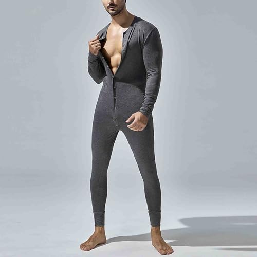 Men's One Piece Pajama Thermal Full Button Union Suit Long Sleeve Onesie with Button 5
