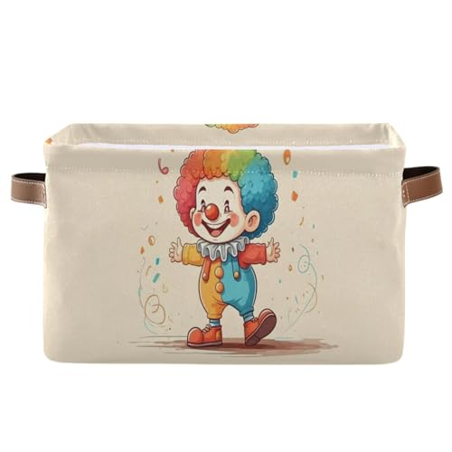 Gravopti Little Cartoon Clown Storage Basket for Shelves, Collapsible Waterproof Canvas Storage Bin with Handles Rectangular Organizer Box for Home...