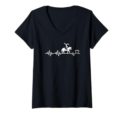 Mujer Horse Vaulters Heartbeat Mujeres Divertido Ecuestre Bóveda Camiseta Cuello V