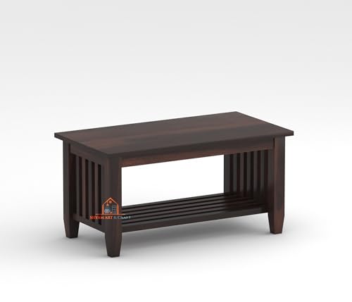 Image of SHYAM ART & CRAFT Wooden Center Coffee Table with Storage Shelf for Living Room & Office | Tea Stand | Sofa Furniture Unit (86x46x46 cm) | Walnut Finish