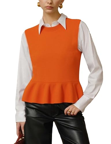 Zontroldy Women's Sleeveless Ruffle Hem Sweater Vest Lightweight Round Neck Knit Pullover Tank Tops
