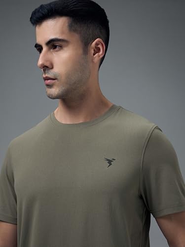 Image of TECHNOSPORT Men's Slim Fit Solid Crew Neck T-Shirt, Cotflex Quick Dry Wrinkle Resistant Polyester Sports Tee for Gym, Running, Training, Sports