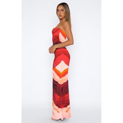 Image of Goafuliy 2 Piece Skirt Sets for Women Summer, Floral Sleeveless Tube Top Bodycon Maxi Skirts Y2k Vacation Going Out Outfits