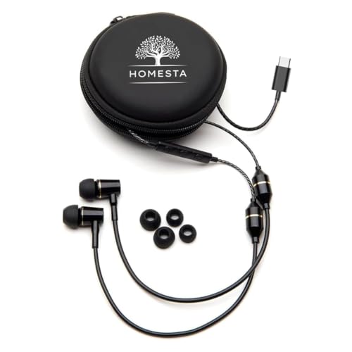 HOMESTA Anti-Radiation Headphones: EMF-Free Air Tube Wired Stereo Headset with Mic. Wired Headphones, unmatched Audio Quality, Universal Compatibility & EMF Radiation Protection. (Black, USB-C)