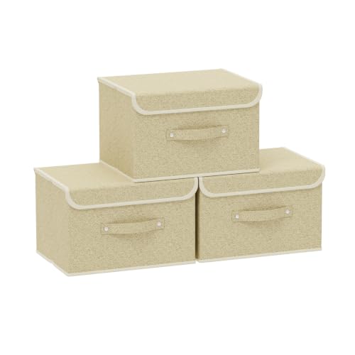 ENUMAIL 3 Pièce Boîtes de Rangement en Tissu avec Couvercle, Panier Rectangulaire avec Poignées, Cube Caisse Pliable pour Ranger Vêtements, Livres,...