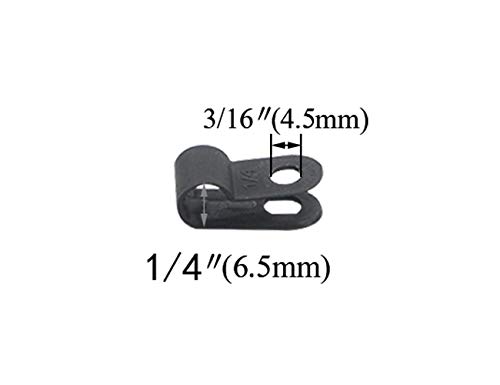 TOVOT 200 PCS 1/4\" Nylon Cable Clamps Assortment R-Type Cable Clips Kit Black Plastic Wire Clamps Fasteners for Wire Mounting