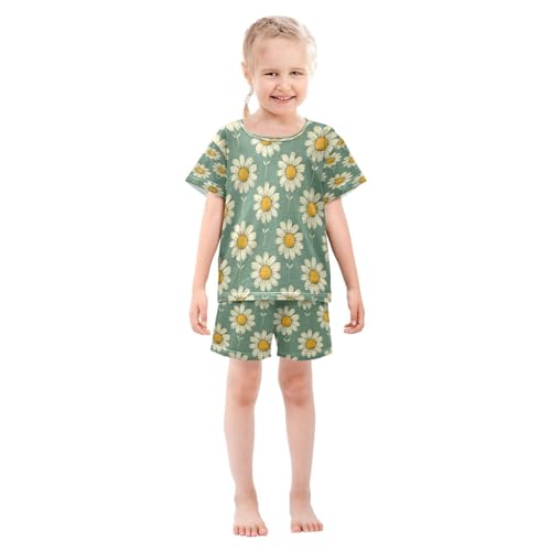 senya Short Sleeve Pajamas Sets Summer Cotton Sleepwear Green Yellow Daisy3