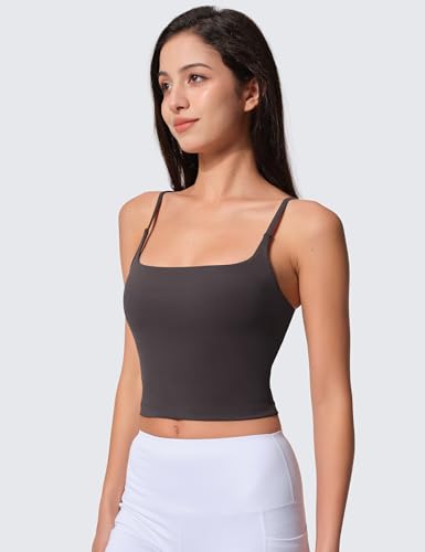 Image of Womens Scoop Neck Longline Sports Bra U Back Adjustable Strap Double Lined Workout Crop Tank Top with Built in Pads