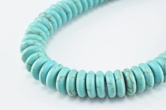 Miniatura 3 de Cuentas de rondelle planas de howlita turquesa natural, piedras curativas de 0.315 pulgadas, 0.394 pulgadas, 0.394 pulgadas