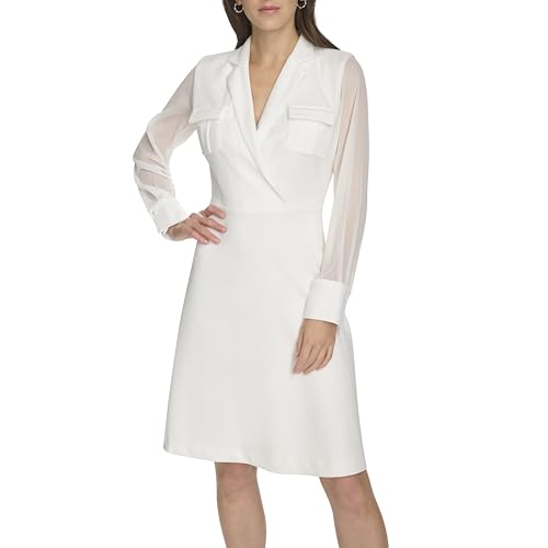 Calvin Klein Women's Scuba Crepe Long Sleeve Aline Dress