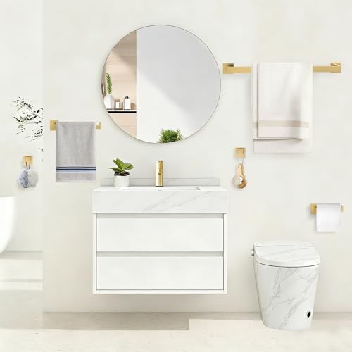 Image of TURS 5-Pieces Bathroom Hardware Accessories Set Stainless Steel Brushed Gold Towel Bar Holder Sets, Wall Mounted,Q7LSJ-P5