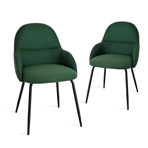 Goeurvant Esszimmerstühle 2er Set mit Armlehne – Ergonomische Polsterstühle, Moderne Küchenstühle mit Leinenbezug & Metallbeinen, Gepolsterte Stühle für Wohnzimmer, Esszimmer, Küche, Tannengrün