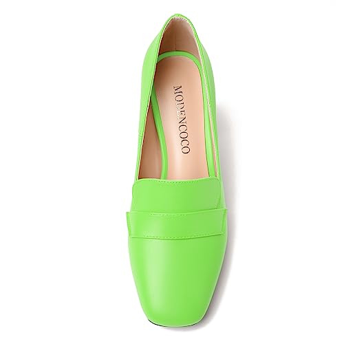 Image of MODENCOCO Womens Sexy Formal Matte Slip On Square Toe Work Block High Heel Loafers Shoes 3.5 Inch