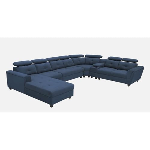 Image of Mishel 12 Seater Sofa Set for Living Room | Sectional U Shaped 12 Seater Sofa with Storage & Cupholder (Blue Fabric, LHS)