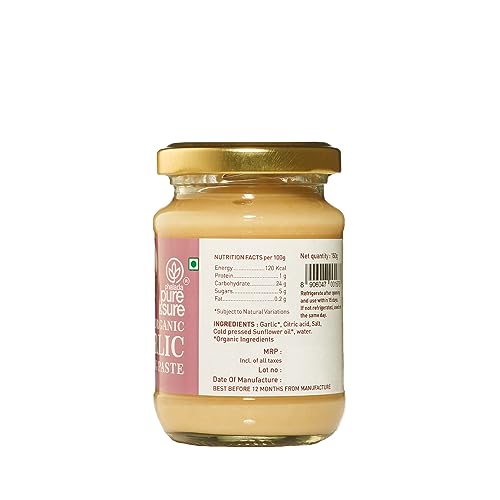 Image of Pure & Sure Organic Garlic (Lehsun) Paste 150G | 100% Fresh Lassan Chutney | Naturally Processed & Thick | Homemade Taste & Quality for Cooking | No Additives & Chemical