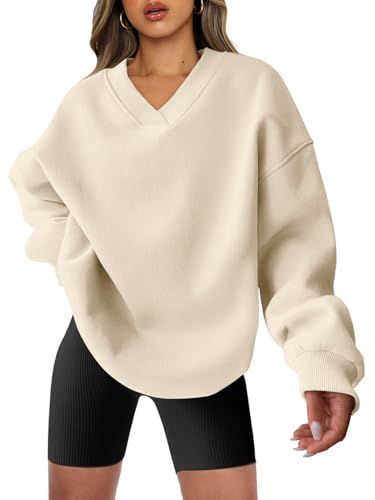 ANRABESS Womens Oversized V Neck Sweatshirt Fleece Long Sleeve Ho...