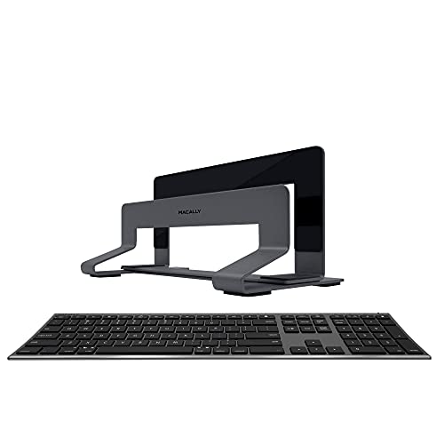 Macally Wireless Bluetooth Space Gray Keyboard and Space Gray Vertical Laptop Stand, Add a High-End Look to Your Office