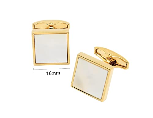 Jonwo Square Mother Of Pearl Men Cufflinks And Tie Clip Set Handmade Silver Gold Men Tie Clip Cufflinks Tie Pin For Wedding Business Shirt Necktie (Gold Plated Cufflinks Tie Clip Set) #TOP3
