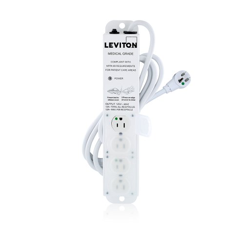 Leviton 5304M-1N7 Medical Grade Power Strip, 15-Amp, 125-volt, 4-Outlets, 7-Feet Cord Length, Alloy...