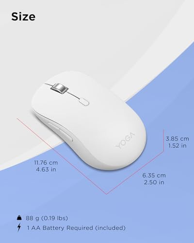 Image of Lenovo Yoga Bluetooth Silent Mouse, 3 Level DPI Adjustment, 36 Month Battery Life, Bluetooth 5.3, 3 Device Paring, Whisper Quiet, Programmable Buttons, Smooth Finish, Seashell
