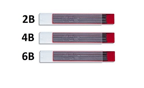 Koh-i-noor 4190 Set of Leads 2B 4B 6B 2.0 mm Graphite Leads for Technical Drawing and Retouching (12 of each, total 36 leads)