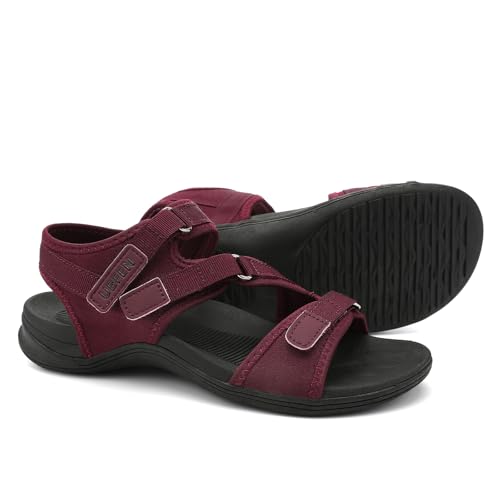 Image of UBFEN Womens Hiking Water Sport Sandals with Arch Support | 3 Adjustable Straps, Cushioned Footbed, Non-Slip, Comfortable Walking for Athletic Outdoor Summer Beach