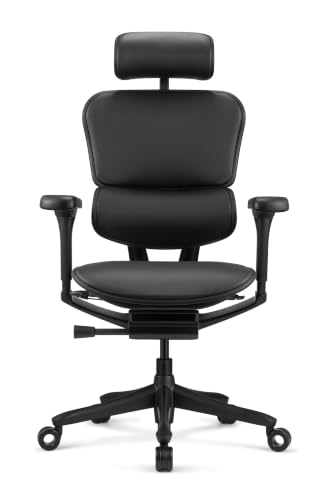 Image of Ergohuman LE9ERG Executive High Back Leather Swivel Office Chair with Tilt Tension Control, Tilt Lock, Synchro Tilt, Seat Height & Depth, & Arm Height Adjustments, Matte Black Frame