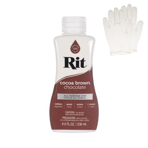 Rit Dye – Liquid Fabric Dye for Crafting, Clothing, and Décor – 8 oz. Bottle – Cocoa Brown (Gloves Included)