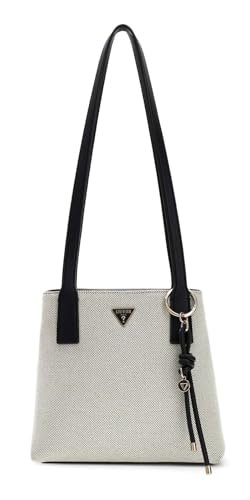 Sac à épaule GUESS Alice Small Tote original en toile écrue et finitions graphiques noires