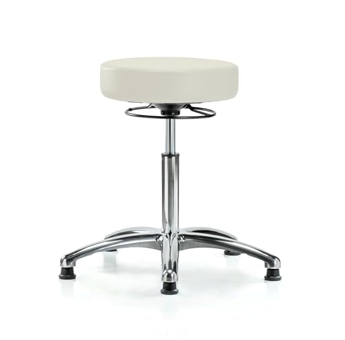 Image of Perch Chrome Medical Stool, 360 Ring, Glides, 20.5 inch-28 inch, Off-White Vinyl