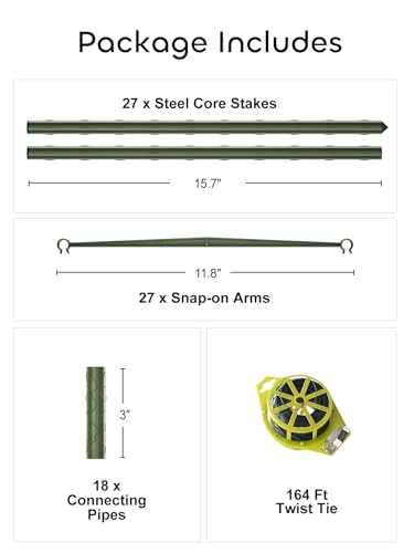 GROWNEER 3 Packs Tomato Cages for Garden, 51 Inches Tomato Trellis Plant Stakes Support, Tomatoes Plant Cage with 164Ft Twist Tie, for Vegetable Flowers Fruits Vertical Climbing Plants