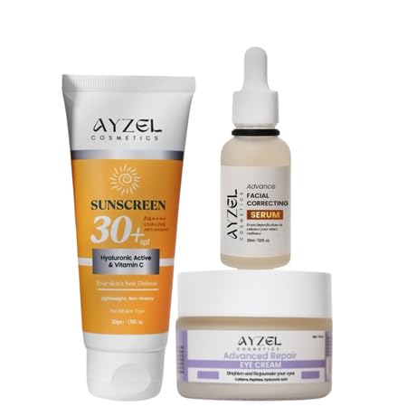 Image of Premium Skincare Kit | Sunscreen SPF 30-50 gm, Vitamin C Face Serum - 30 ml & Under Eye Cream - 30gm Skincare Routine For Women & Men Combo 3